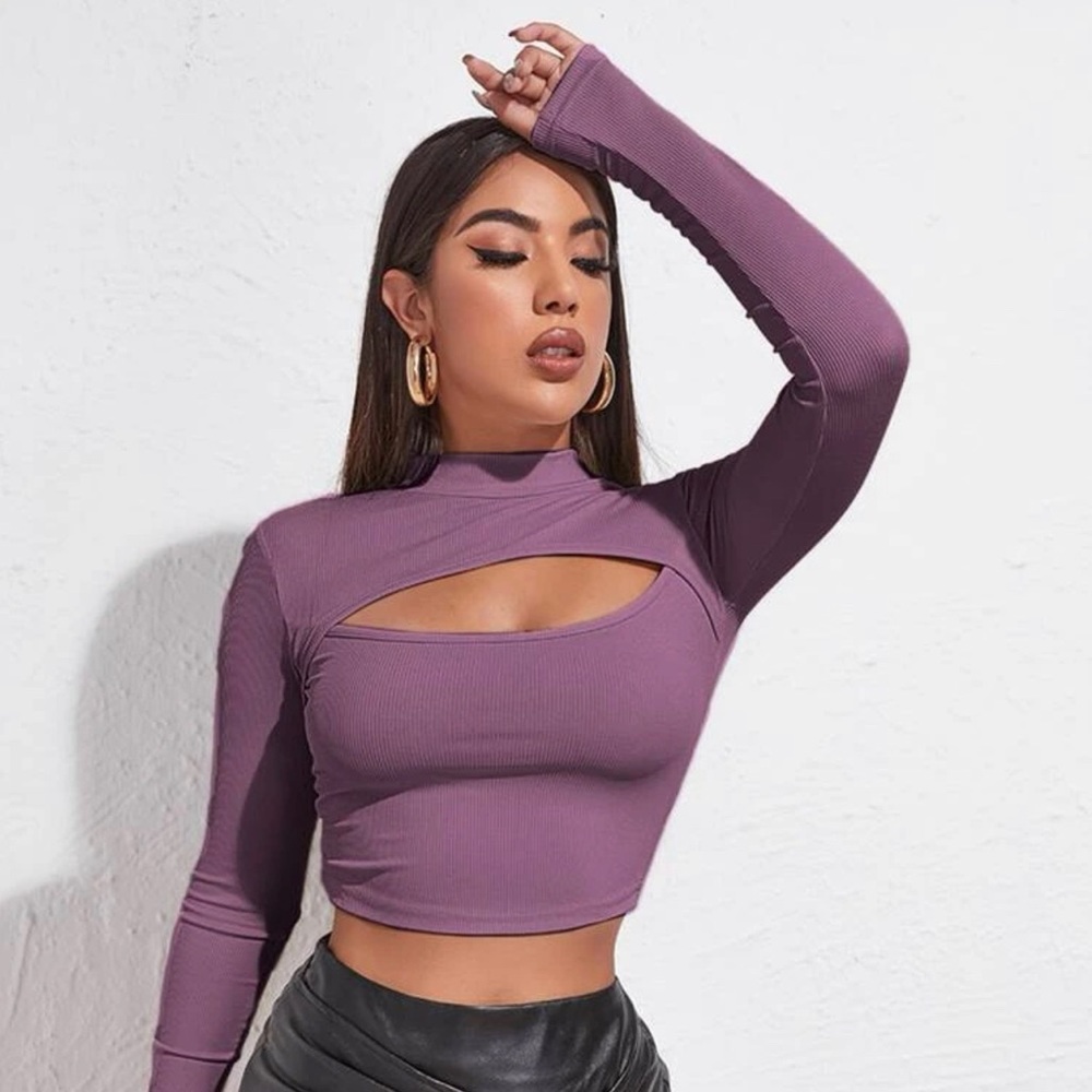 SHEIN SXY Camiseta Manga Longa Recorte Busto Feminina